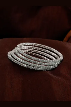 ESTELE Set Of 4 Rhodium-Plated Cubic Zirconia-Studded Bangles