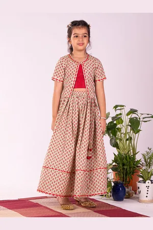 Vastramay Girls Printed Cotton Ready to Wear Lehenga & Choli With Jacket