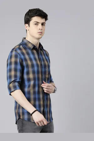 Roadster Blue Slim-Fit Tartan Checks Pure Cotton Casual Shirts