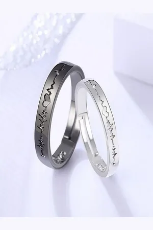 DIVASTRI Set Of 2 Silver-Plated ECG Heart-Beat Couple Finger Rings