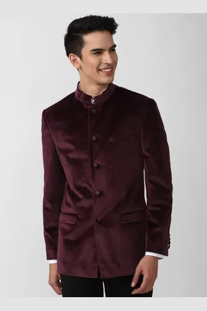 Simon Carter Men Maroon Solid Bandhgala Blazers
