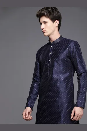 Manyavar Men Navy Blue & Golden Ethnic Motifs Embroidered Sequinned Kurta with Churidar