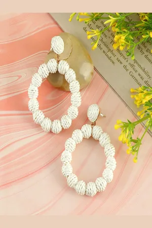 Sangria Gold-Plated Thread Ball Circular Shaped Drop & Dangler Earrings