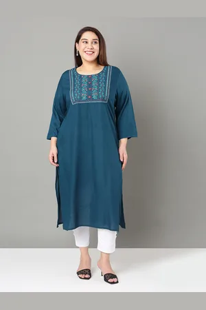Sztori Plus Size Floral Yoke Design Thread Work Straight Kurta