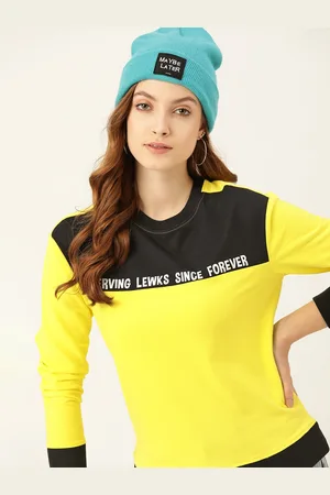DressBerry Women Yellow & Black Colourblocked Printed Sweatshirt