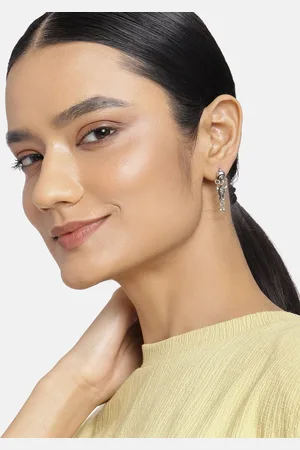 ESTELE Women Silver-Toned & Black Contemporary Drop Earrings