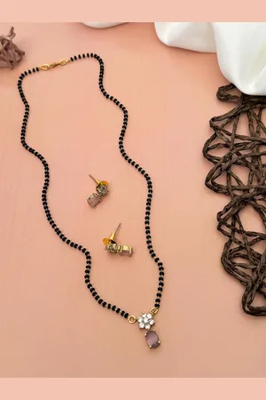 ABDESIGNS Gold-Plated Artificial Stones and Beads Studded Mangalsutra With Earrings