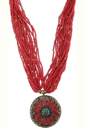 Bamboo Tree Jewels Gold-Toned & Red Statement Necklace