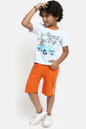 V-Mart Boys Printed Round Neck Short Sleeves Pure Cotton T-shirt with Shorts