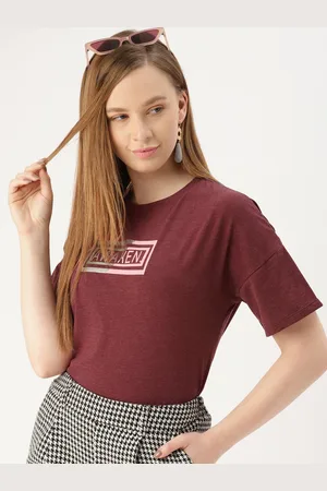 DressBerry Women Maroon Printed Round Neck T-shirt