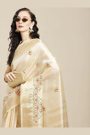 DIVASTRI Floral Embroidered Silk Cotton Designer Banarasi Saree