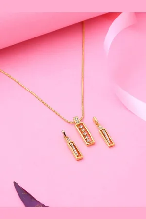 ESTELE Gold Plated Cuboid Bar Designer Pendant Set with Crystals