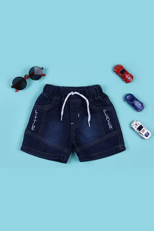 V-Mart Unisex Kids Mid-Rise Above Knee Knit-Denim Washed Shorts