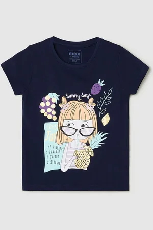 Max Collection Girls Graphic Printed Pure Cotton T-shirt