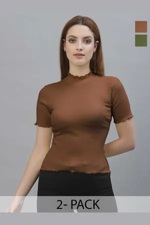 Friskers Women Pack of 2 Cotton High Neck Fitted Crop Top