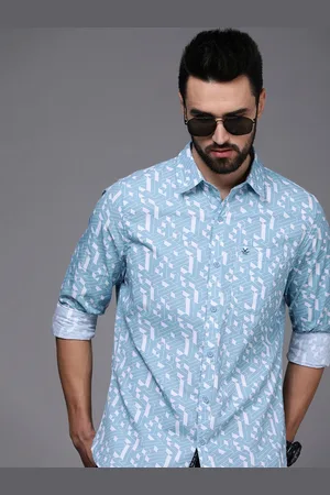 WROGN Men Blue & White Slim Fit Printed Casual Pure Cotton Shirt