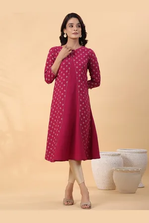 Janasya Ethnic Motifs Printed Gotta Patti A Line Crepe Kurta
