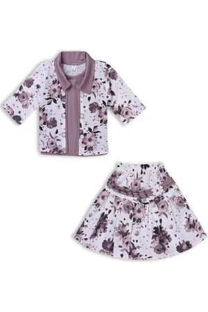 Wish Karo Girls Floral Printed Top & Skirt With waistcoat
