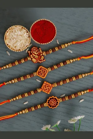 eCraftIndia Pack of 4 Religious Rakhis & Roli Chawal
