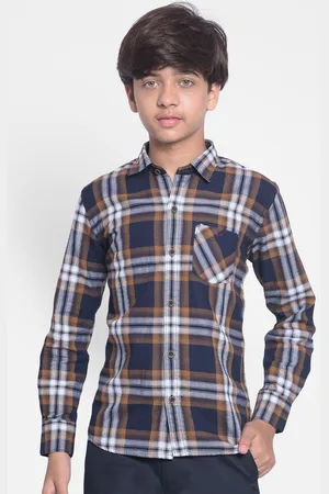 Crimsoune Club Boys Tartan Checked Cotton Slim Fit Opaque Casual Shirt