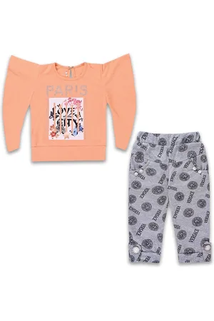 Wish Karo Girls Graphic Printed Satin Top With Trouser