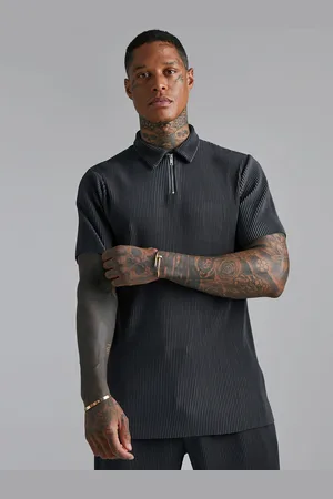 Boohoo Accordion Pleated Polo Collar Slim Fit T-shirt