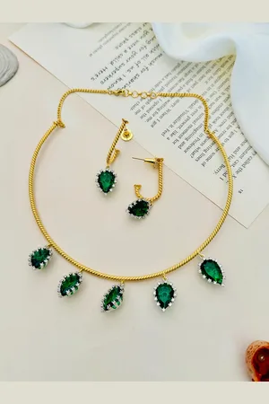 ABDESIGNS Gold-Plated American Diamond-Studded Hasli Jewellery Set