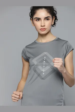 Slazenger Women Running Grey Printed Crew Neck Ultra-Dry T-shirt