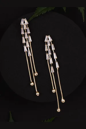 Adwitiya Collection Gold-Plated Artifical Stones Studded Contemporary Drop Earrings