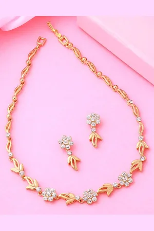 ESTELE Gold Plated Flower Designer Necklace Set with Crystals