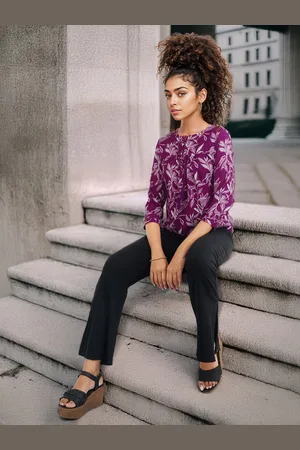 DressBerry Tropical Print A-Line Top