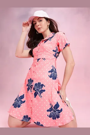 DressBerry Floral Print Notched Lapel Collar Shirt-Style Dress