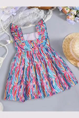 pspeaches Girls Colourblocked Printed Fit & Flare Dress