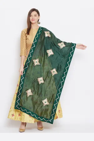 Clora Creation Green & Gold-Toned Dupatta with Gotta Patti