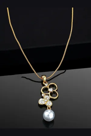 ESTELE Gold-Plated Crystals Studded & Beaded Pendant Chain