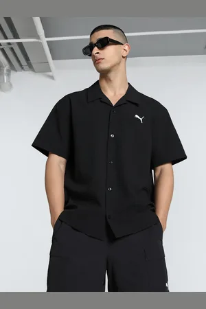 PUMA Wardrobe Essentials Brand Logo Printed Seersucker Relaxed Fit Shirt