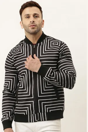 Hangup Men Black & White Geometric Lightweight Bomber Jacket