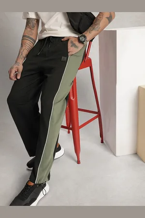 WROGN Men Pure Cotton Colourblocked Oversized Regular Track Pants
