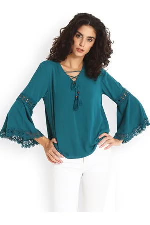 Gipsy Women Teal Blue Solid Top