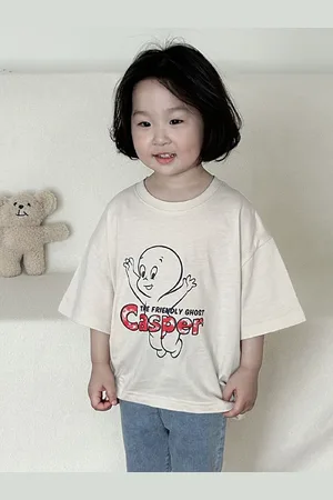 LULU & SKY Girls Printed Drop-Shoulder Sleeves Applique Boxy T-shirt