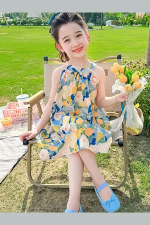 LULU & SKY Girl Print Round Neck Sleeveless Knee Length A-Line Dress