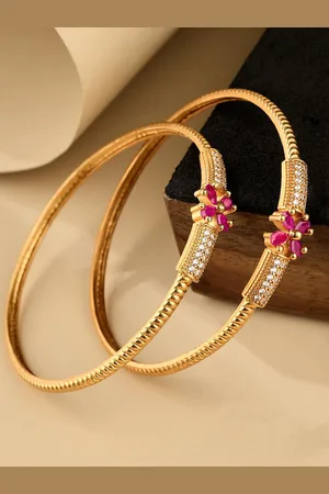 ATIBELLE Set Of 2 Gold-Plated Kundan-Studded Floral Bangles
