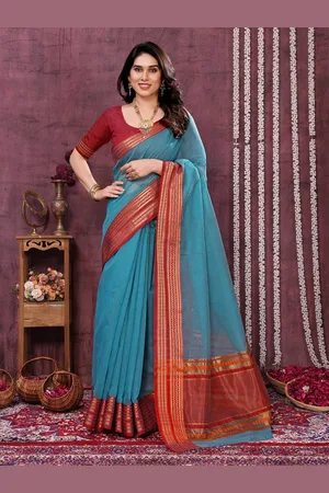 Moda Rapido Checked Zari Silk Blend Kota Saree