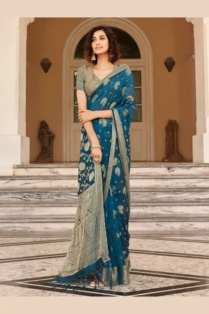 Tikhi Imli Floral Woven Design Tasselled Zari Jacquard Ready To Wear Saree