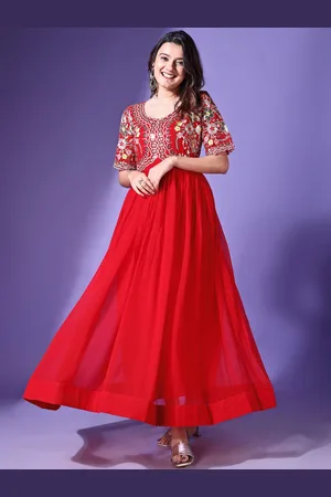 Ethnic Yard Women Embroidered Thread Work Georgette Kurta