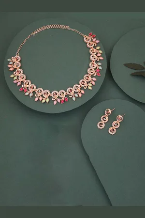 Anouk Gold-Plated Artificial Stones-Studded Necklace and Earrings