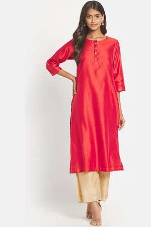Fabindia Women Red Solid Kurta