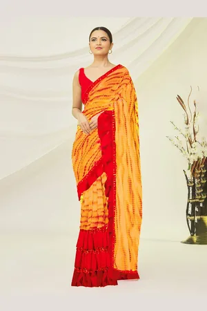 Moda Rapido Sequinned Ruffles Pure Georgette Leheriya Saree
