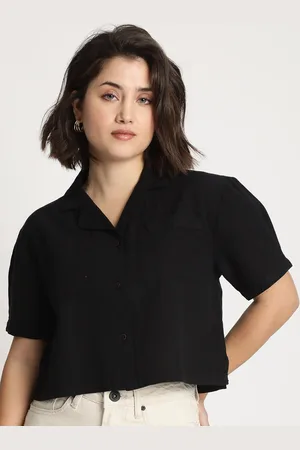 Roadster The Lifestyle Co Cotton Linen Shirt Style Cropped Top