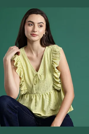 DressBerry Schiffli Embroidered Tie-Up Ruffled Top